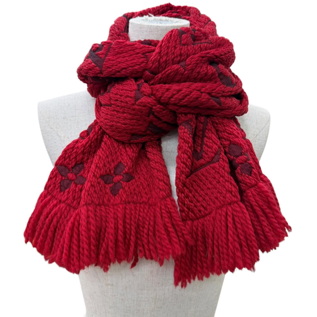 Louis Vuitton Echarpe Logo Mania Wool Silk Ruby Monogram Scarf