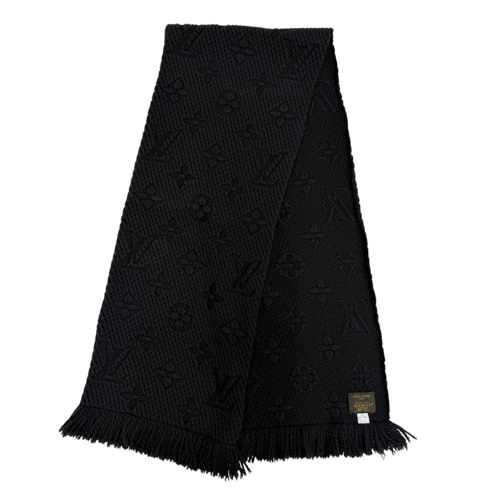 Louis Vuitton Echarpe Logo Mania Silk Blend Anthracite Monogram Scarf Black
