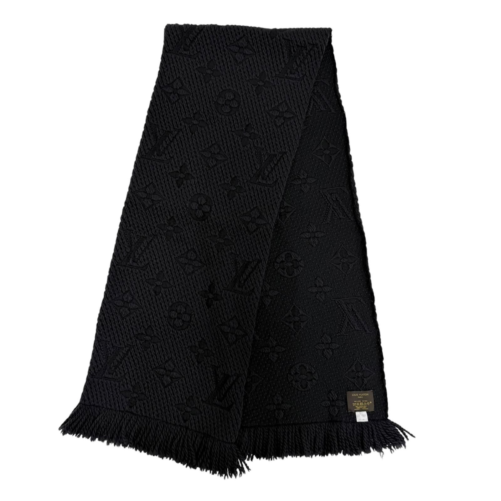 Louis Vuitton Echarpe Logo Mania Silk Blend Anthracite Monogram Scarf Black