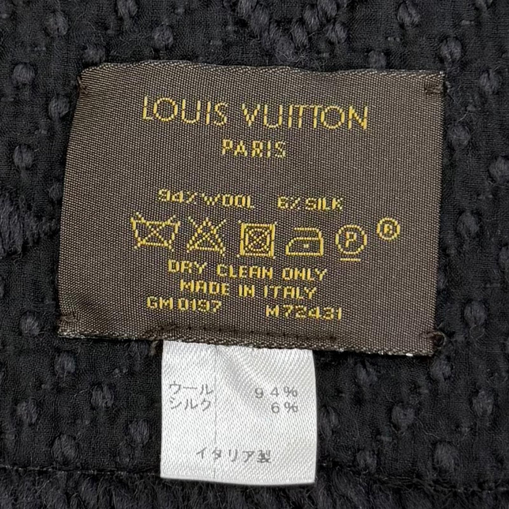 Louis Vuitton Echarpe Logo Mania Silk Blend Anthracite Monogram Scarf Black