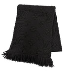 Louis Vuitton Echarpe Logo Mania Silk Blend Anthracite Monogram Scarf Black