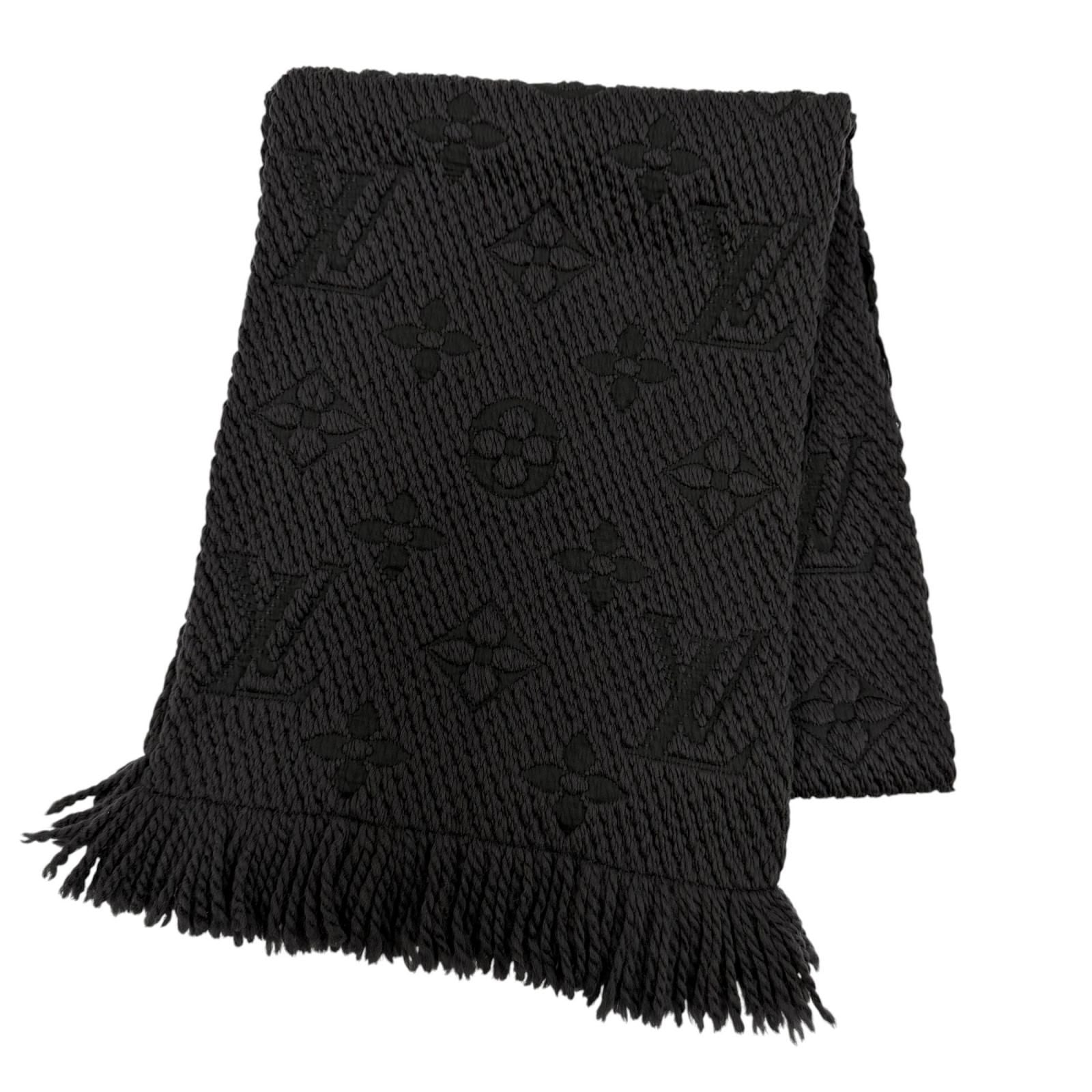 Louis Vuitton Echarpe Logo Mania Silk Blend Anthracite Monogram Scarf Black