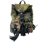 Saint Laurent Festival Tapestry Backpack Canvas Leather Black Multicolor Fine