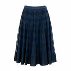 Chanel Polka Dot Knit Flare Skirt CC Logo 34 Navy