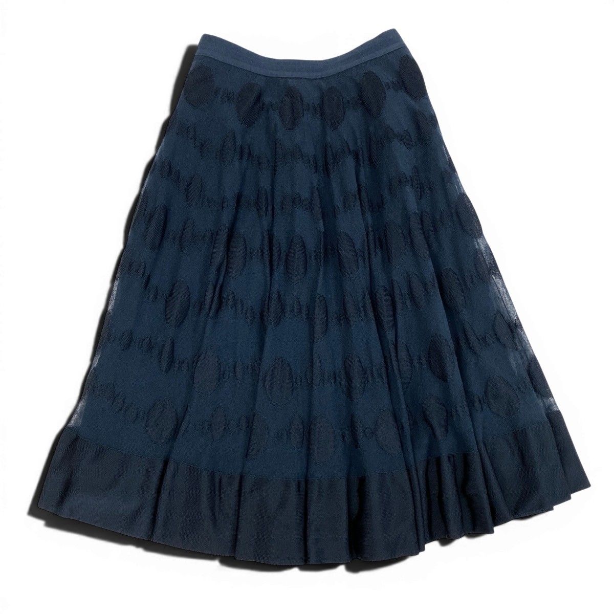 Chanel Polka Dot Knit Flare Skirt CC Logo 34 Navy — view 3