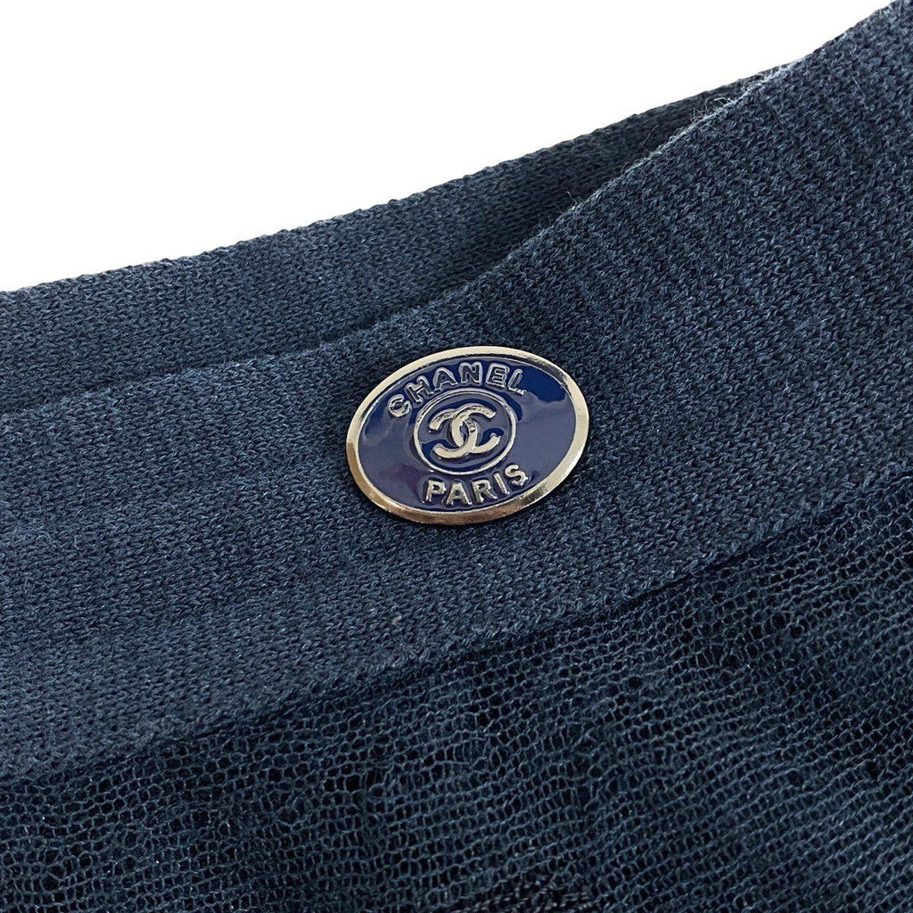 Chanel Polka Dot Knit Flare Skirt CC Logo 34 Navy — view 6
