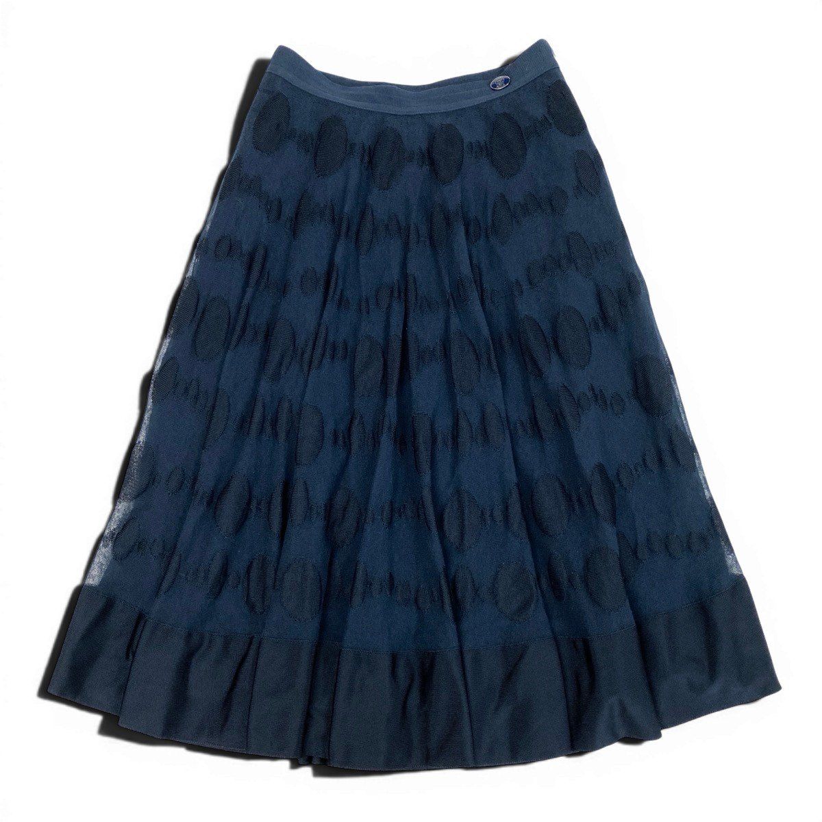 Chanel Polka Dot Knit Flare Skirt CC Logo 34 Navy — view 2