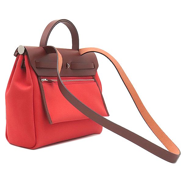 Hermes 2-Way Bag Herbag Zip PM 31 Toile Officier Vache Hunter Rose Texas Silver