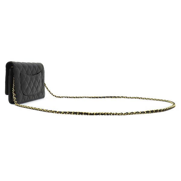 Chanel Chain Wallet Quilted Shoulder Bag Caviar Leather Black Gold