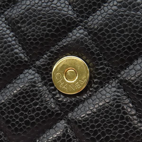 Chanel Chain Wallet Quilted Shoulder Bag Caviar Leather Black Gold