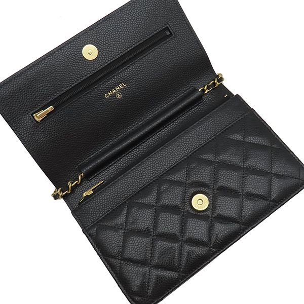 Chanel Chain Wallet Quilted Shoulder Bag Caviar Leather Black Gold