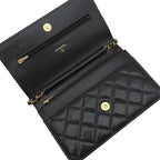 Chanel Chain Wallet Quilted Shoulder Bag Caviar Leather Black Gold
