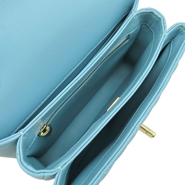 Chanel Shoulder Bag Trendy CC Mini Top Handle Lambskin Light Blue Gold Light CC