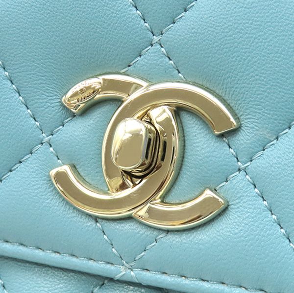 Chanel Shoulder Bag Trendy CC Mini Top Handle Lambskin Light Blue Gold Light CC