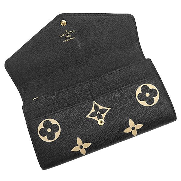 Louis Vuitton Wallet Portefeuille Sarah Monogram Empreinte Black Beige Gold
