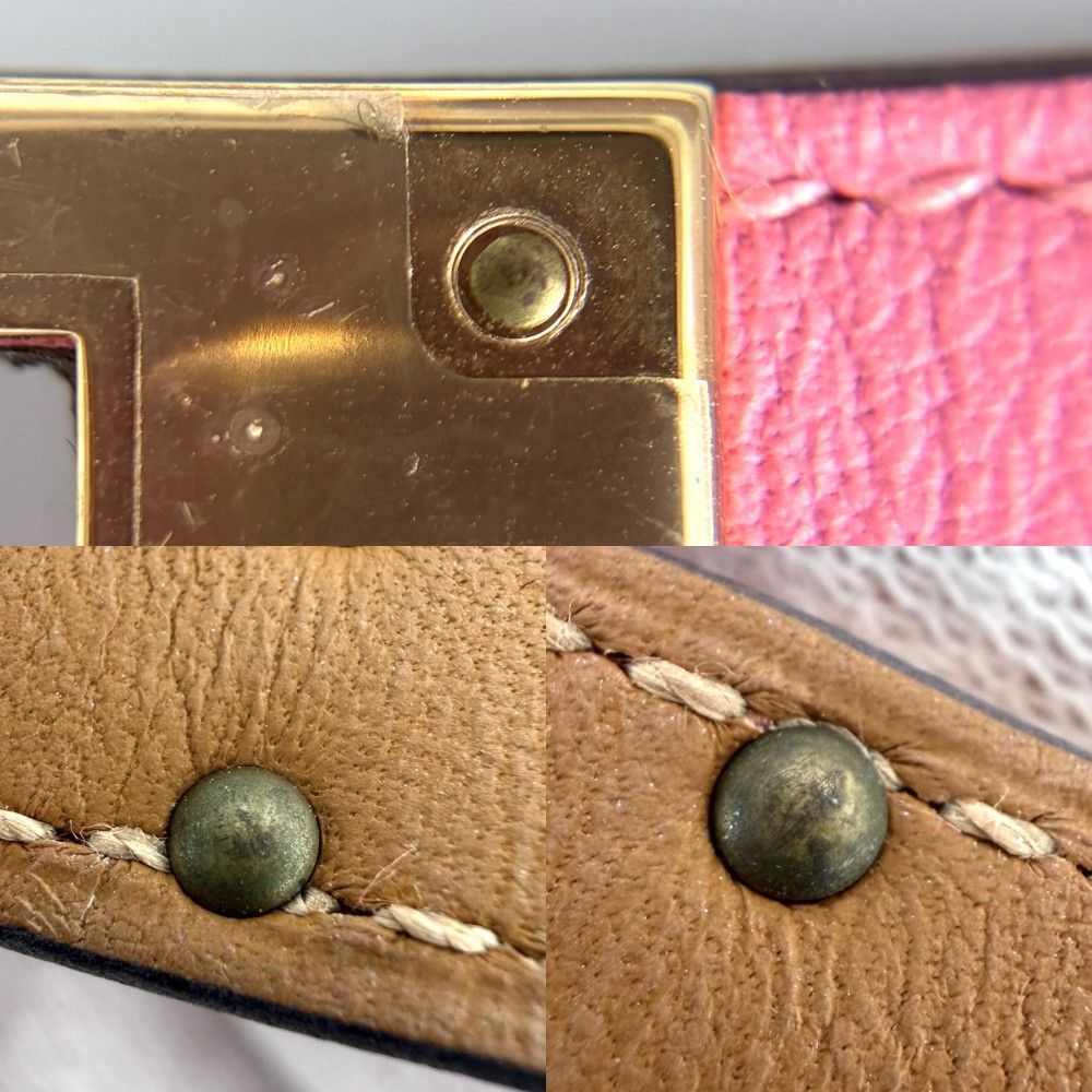 Hermes Bracelet Mini Kelly Double Tour Bangle Leather Pink Gold — view 5