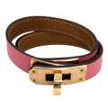 Hermes Bracelet Mini Kelly Double Tour Bangle Leather Pink Gold