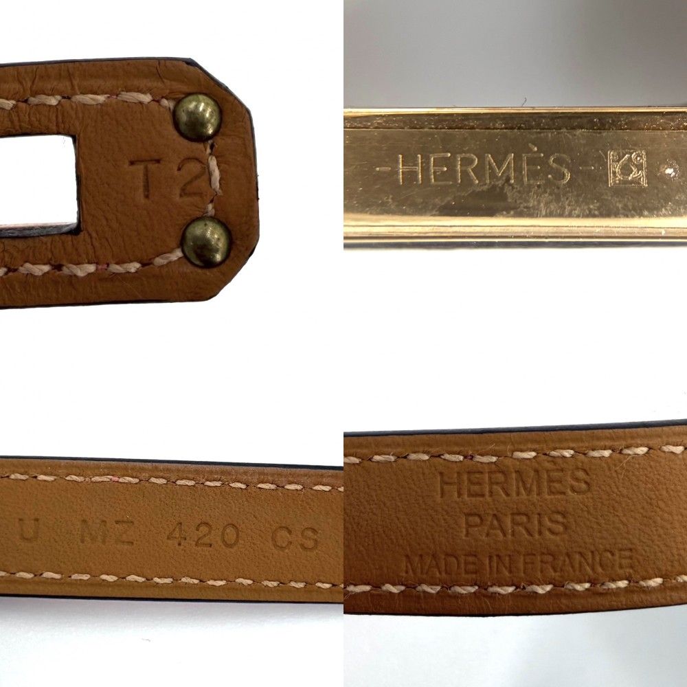 Hermes Bracelet Mini Kelly Double Tour Bangle Leather Pink Gold — view 3