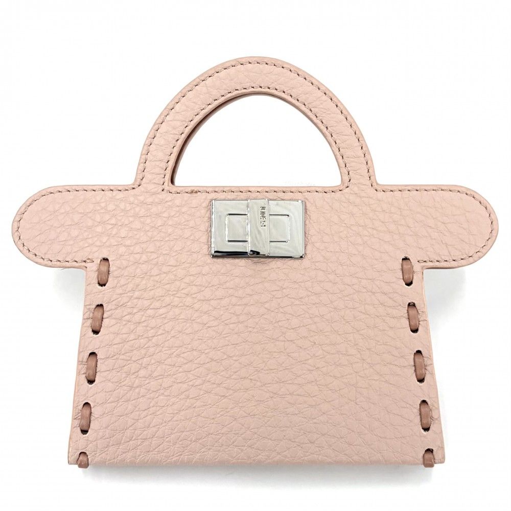 Fendi Card Case Peekaboo Selleria Set Era Leather Pink Silver