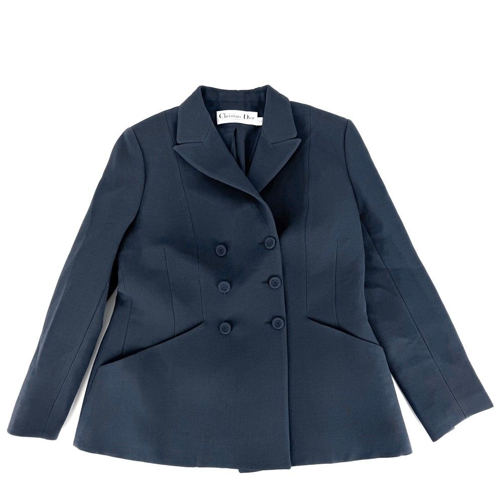 Dior Tailored Jacket Logo Double Breasted 40 Navy Wool Nylon