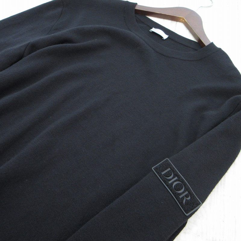 Dior XXL Knit Sweater Wool Long Sleeve Crew Neck Logo Patch Embroidery Black — view 3