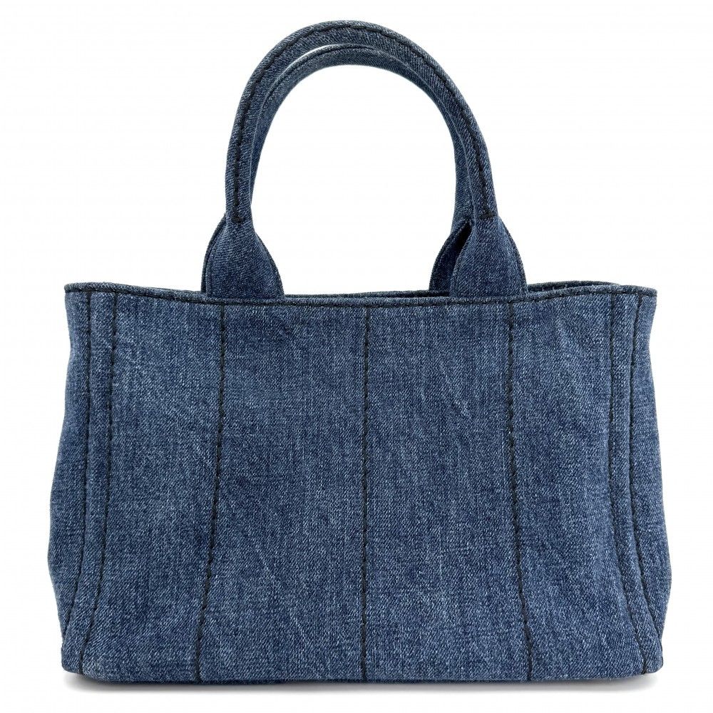 Prada 2-Way Canapa Mini Denim Shoulder Bag Crossbody Triangle Logo Cotton — view 2