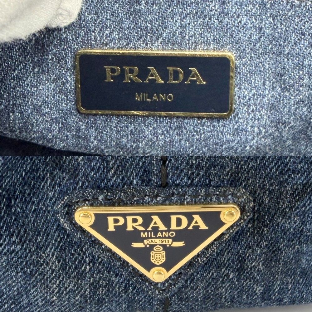 Prada 2-Way Canapa Mini Denim Shoulder Bag Crossbody Triangle Logo Cotton — view 5