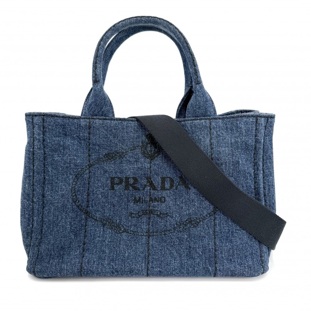 Prada 2-Way Canapa Mini Denim Shoulder Bag Crossbody Triangle Logo Cotton
