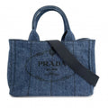 Prada 2-Way Canapa Mini Denim Shoulder Bag Crossbody Triangle Logo Cotton