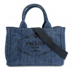 Prada 2-Way Canapa Mini Denim Shoulder Bag Crossbody Triangle Logo Cotton