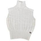 Chanel Knit Turtleneck Sleeveless Logo Plate 38 White Cotton Spring Autumn