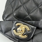 Chanel Shoulder Bag Quilted CC Logo Bag Chain Pochette Leather Black Gold — view 6