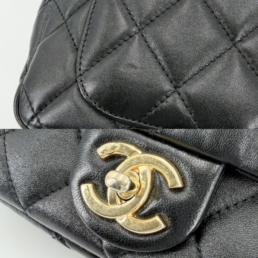 Chanel Shoulder Bag Quilted CC Logo Bag Chain Pochette Leather Black Gold — view 6