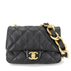 Chanel Shoulder Bag Quilted CC Logo Bag Chain Pochette Leather Black Gold