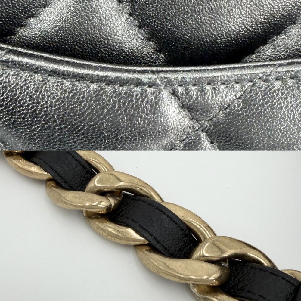 Chanel Shoulder Bag Quilted CC Logo Bag Chain Pochette Leather Black Gold — view 7