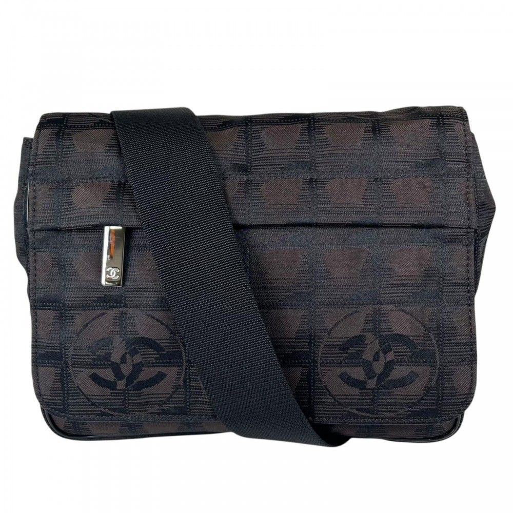 Chanel Shoulder Bag New Travel Line Nylon Black Silver