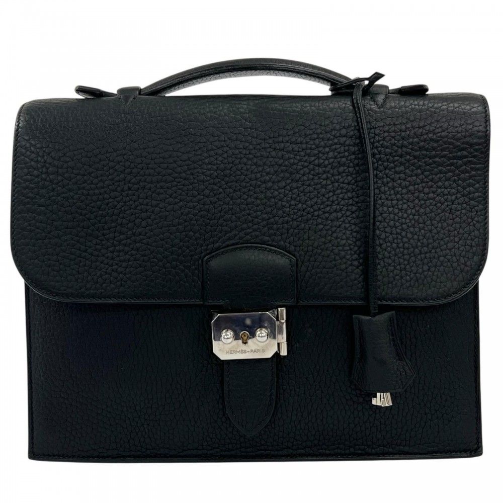 Hermes Handbag Sac a Depeches 27 Leather Black Silver