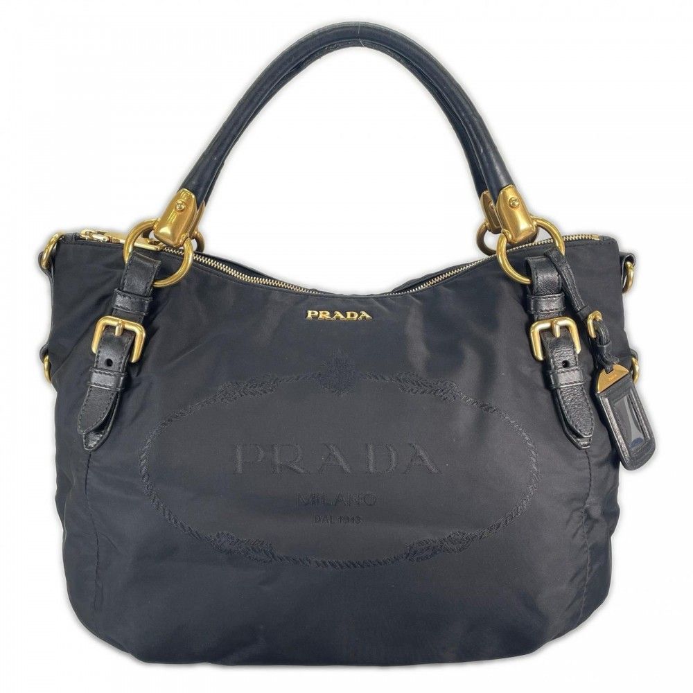 Prada Handbag Nylon Black Gold