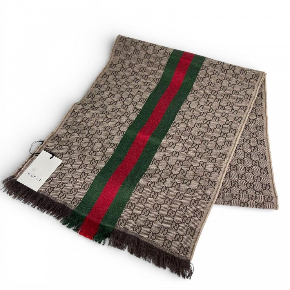 Gucci Scarf Sherry Line Wool Silk Brown