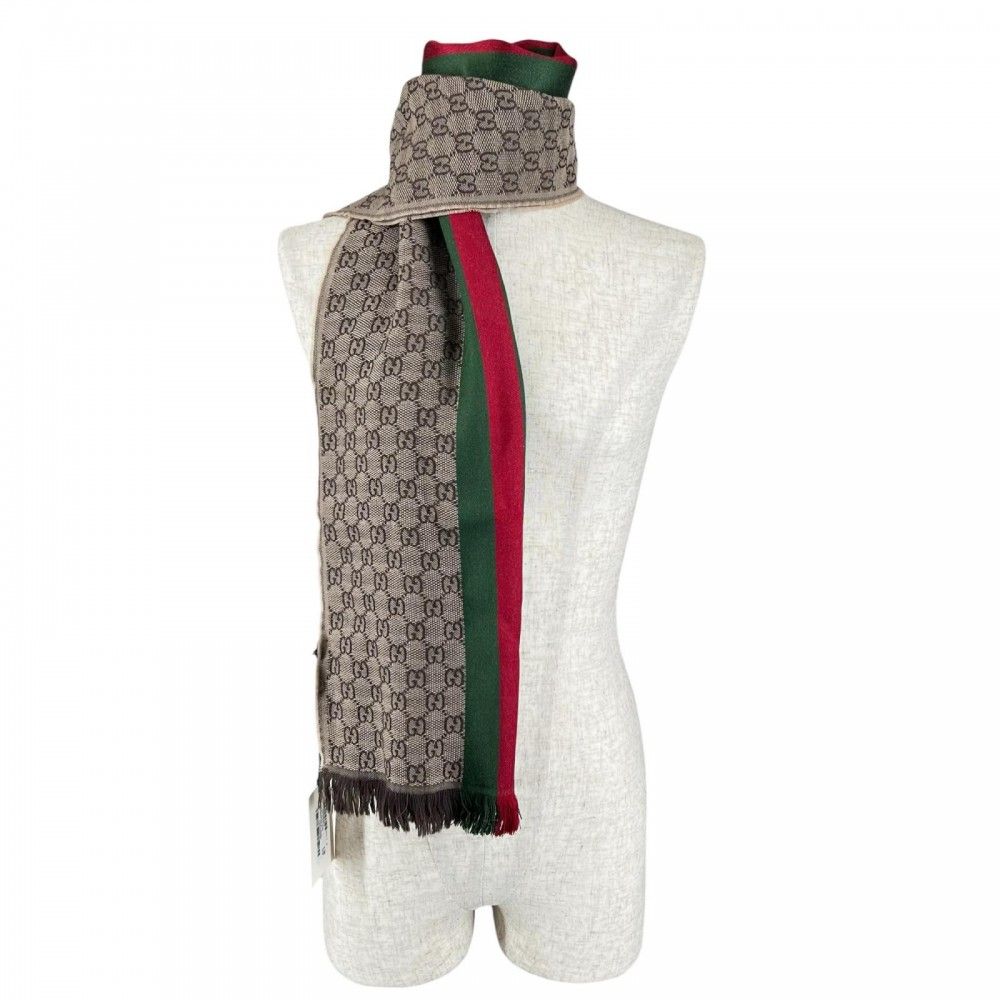 Gucci Scarf Sherry Line Wool Silk Brown — view 2