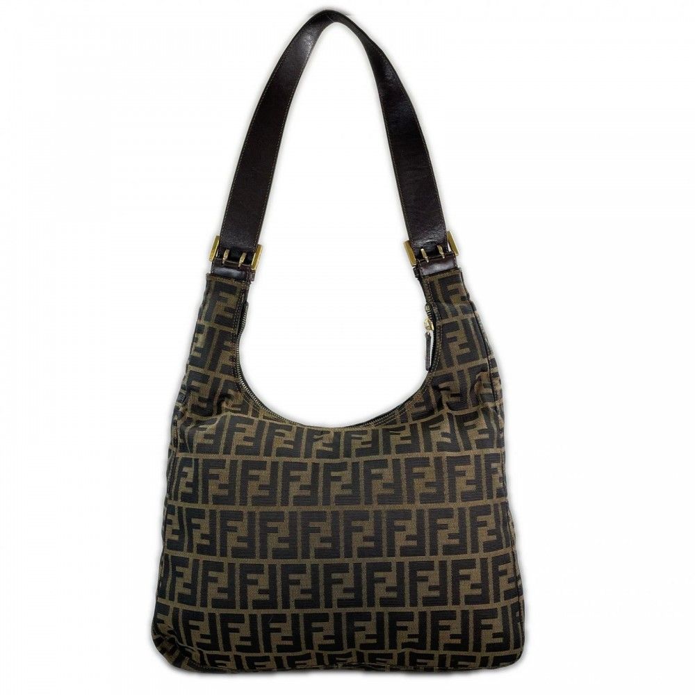Fendi Shoulder Bag Zucca Canvas Brown Gold — view 2
