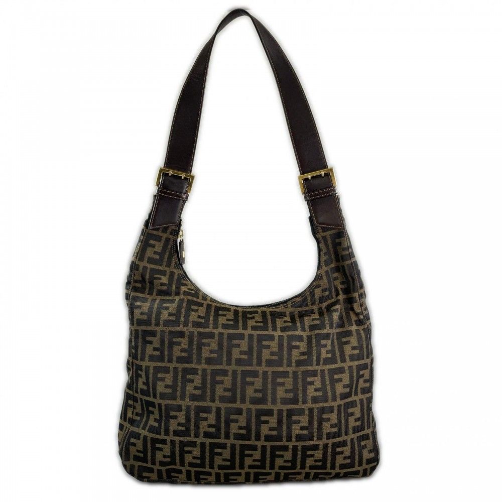Fendi Shoulder Bag Zucca Canvas Brown Gold