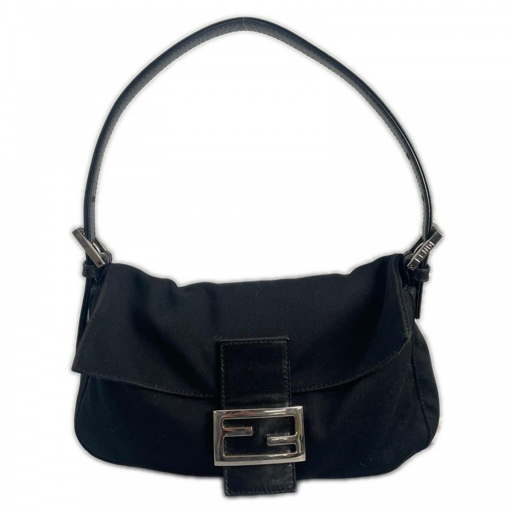 Fendi Handbag Mamma Bucket Satin Black Silver