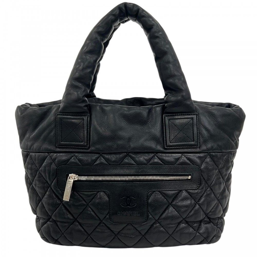 Chanel Handbag Coco Cocoon Leather Black Silver