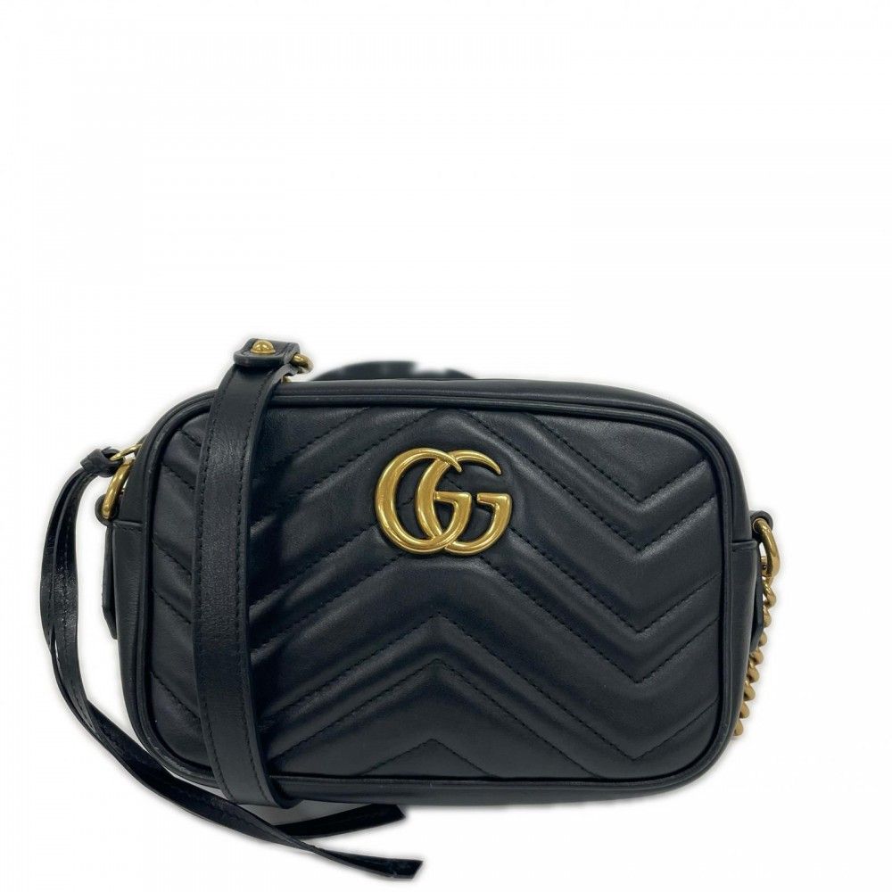 Gucci Shoulder Bag GG Marmont Leather Black Gold
