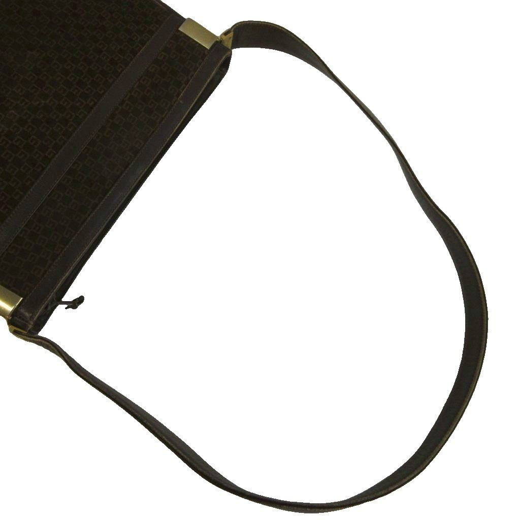 Gucci Vintage Shoulder Bag Suede Leather Square Monogram All Over Pattern Gold