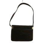 Gucci Vintage Shoulder Bag Suede Leather Square Monogram All Over Pattern Gold
