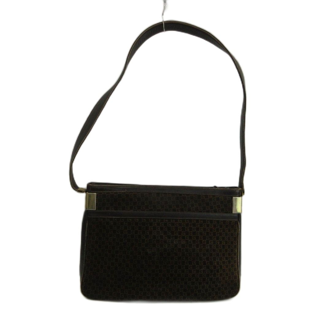 Gucci Vintage Shoulder Bag Suede Leather Square Monogram All Over Pattern Gold