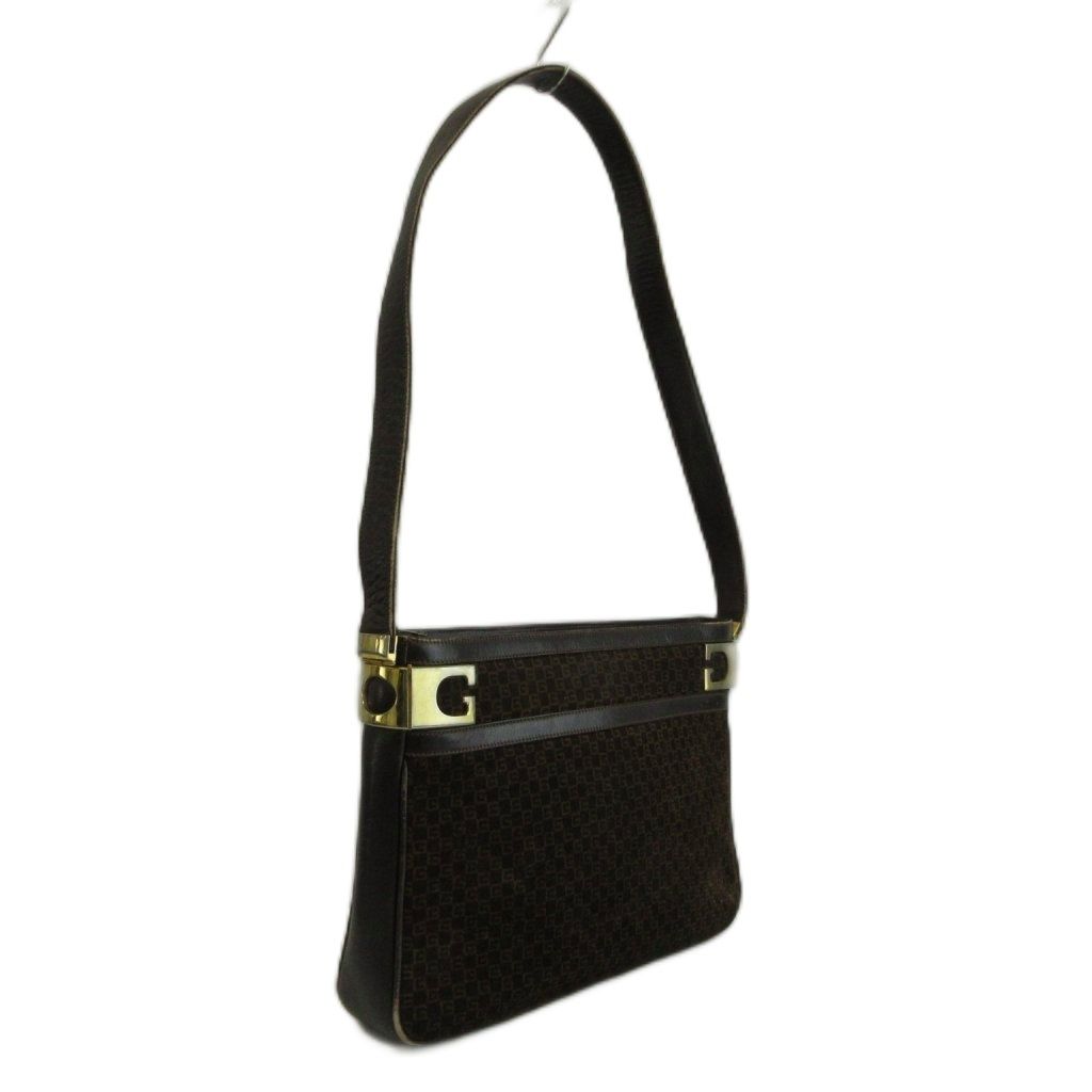 Gucci Vintage Shoulder Bag Suede Leather Square Monogram All Over Pattern Gold