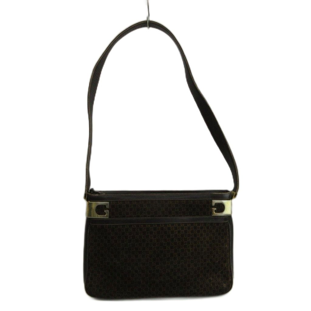 Gucci Vintage Shoulder Bag Suede Leather Square Monogram All Over Pattern Gold